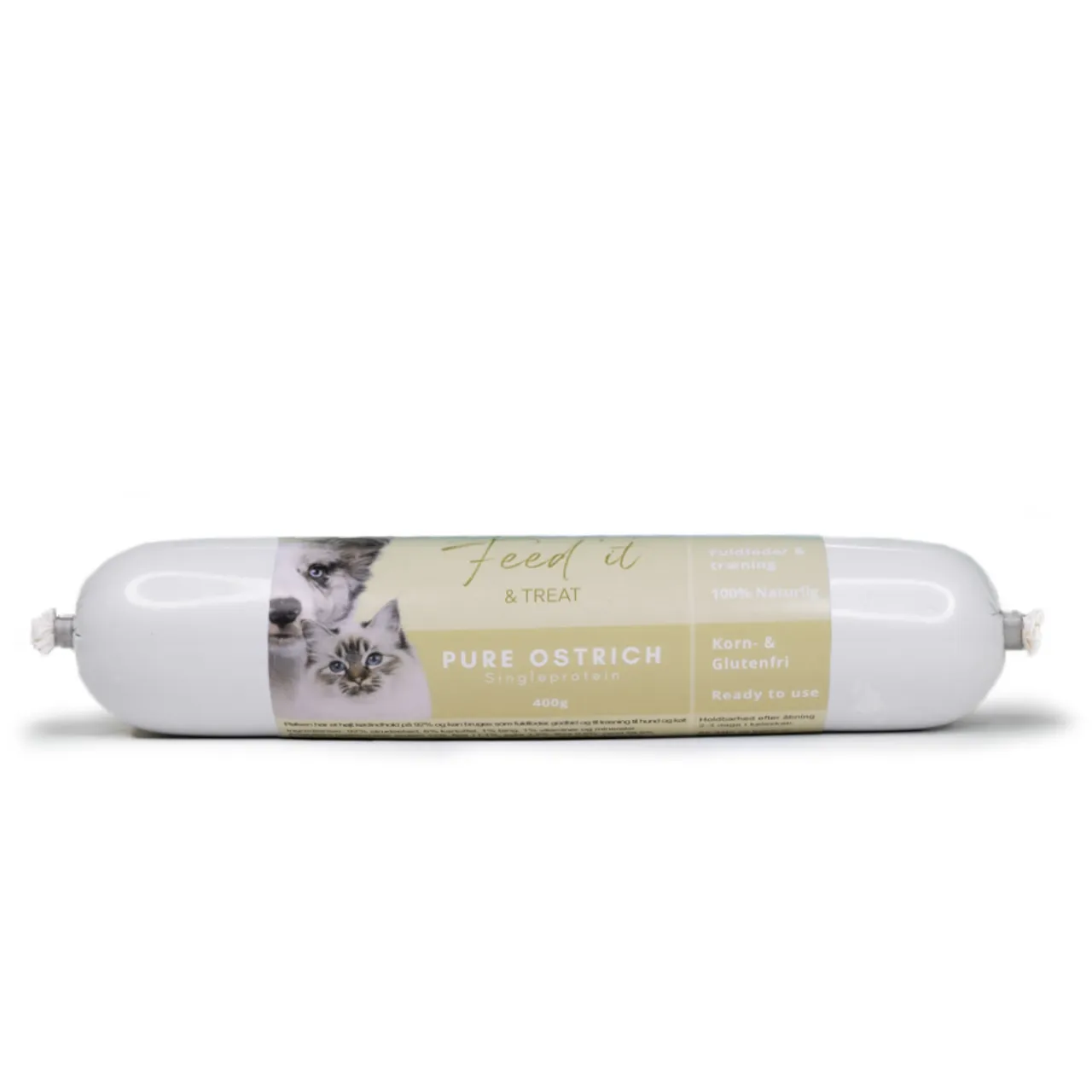 Feedit & Treat Pure Ostrich 400 g - naturlig strudsepølse til hund og kat